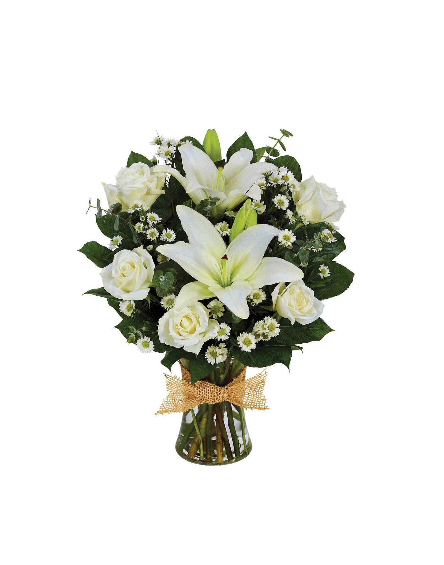 Arreglo floral mixto de homenaje - Todo blanco
 También se vende como: Arreglo de jarrones mixtos - Todo blanco