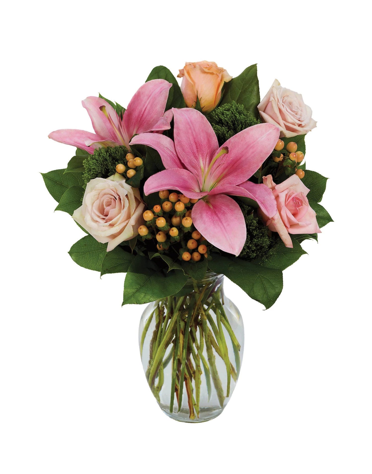 Sorpresa de pétalos de rosa y lirios rosados