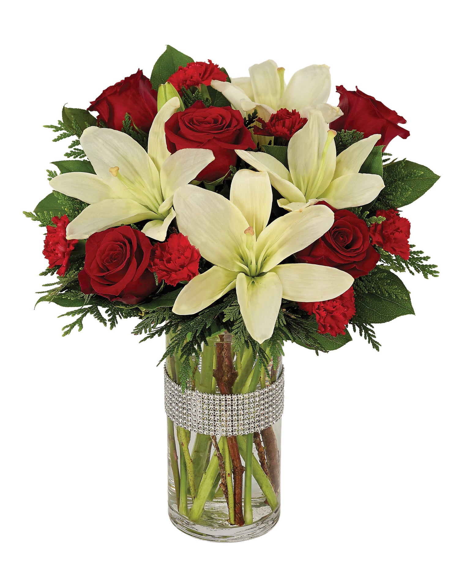 Bouquet de roses et de lys éblouissant pour les fêtes