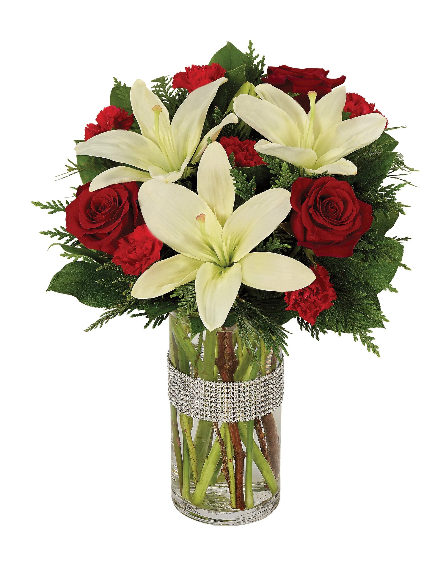 Bouquet de roses et de lys éblouissant pour les fêtes