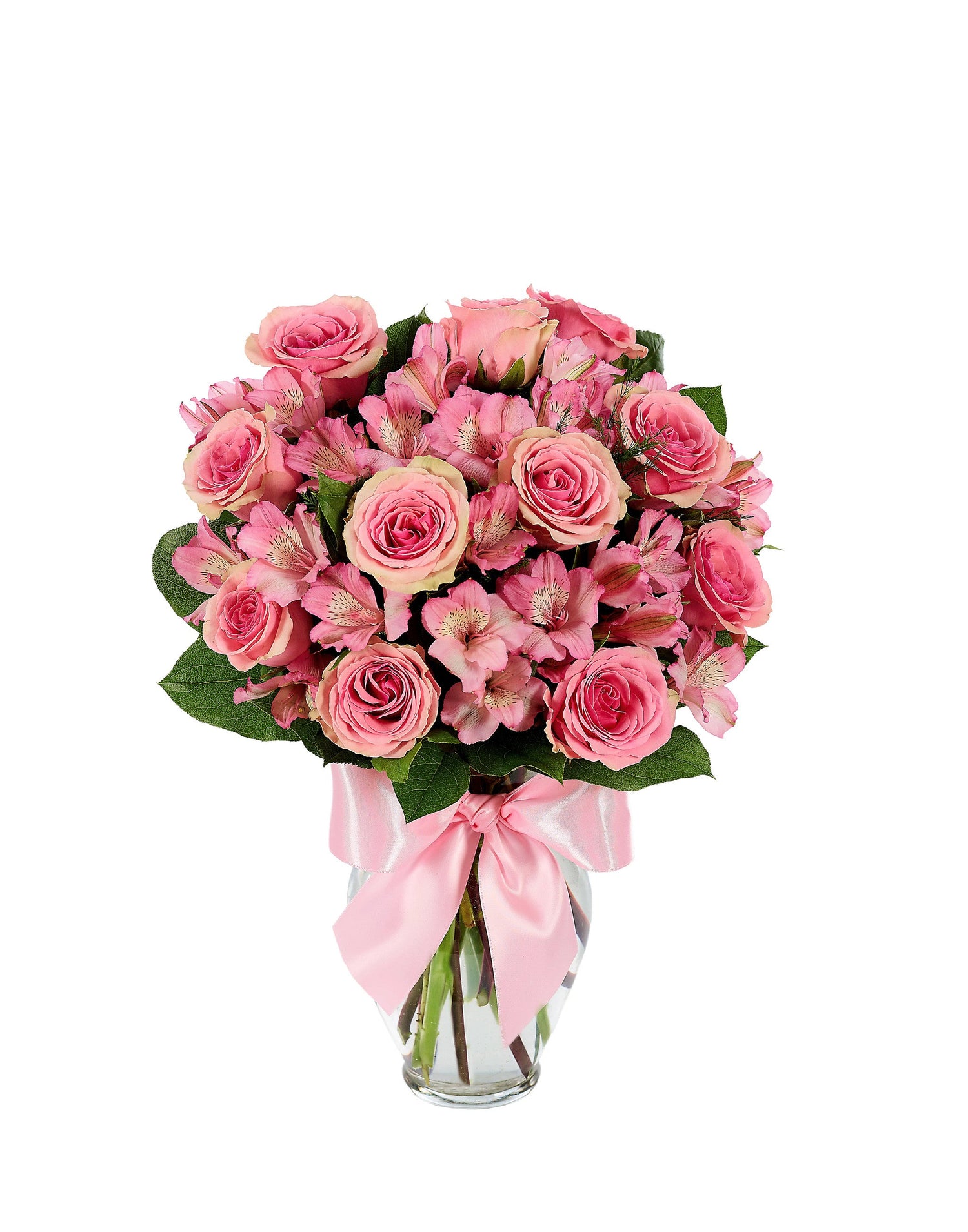 Ramo de rosas y alstroemerias ruborizadas