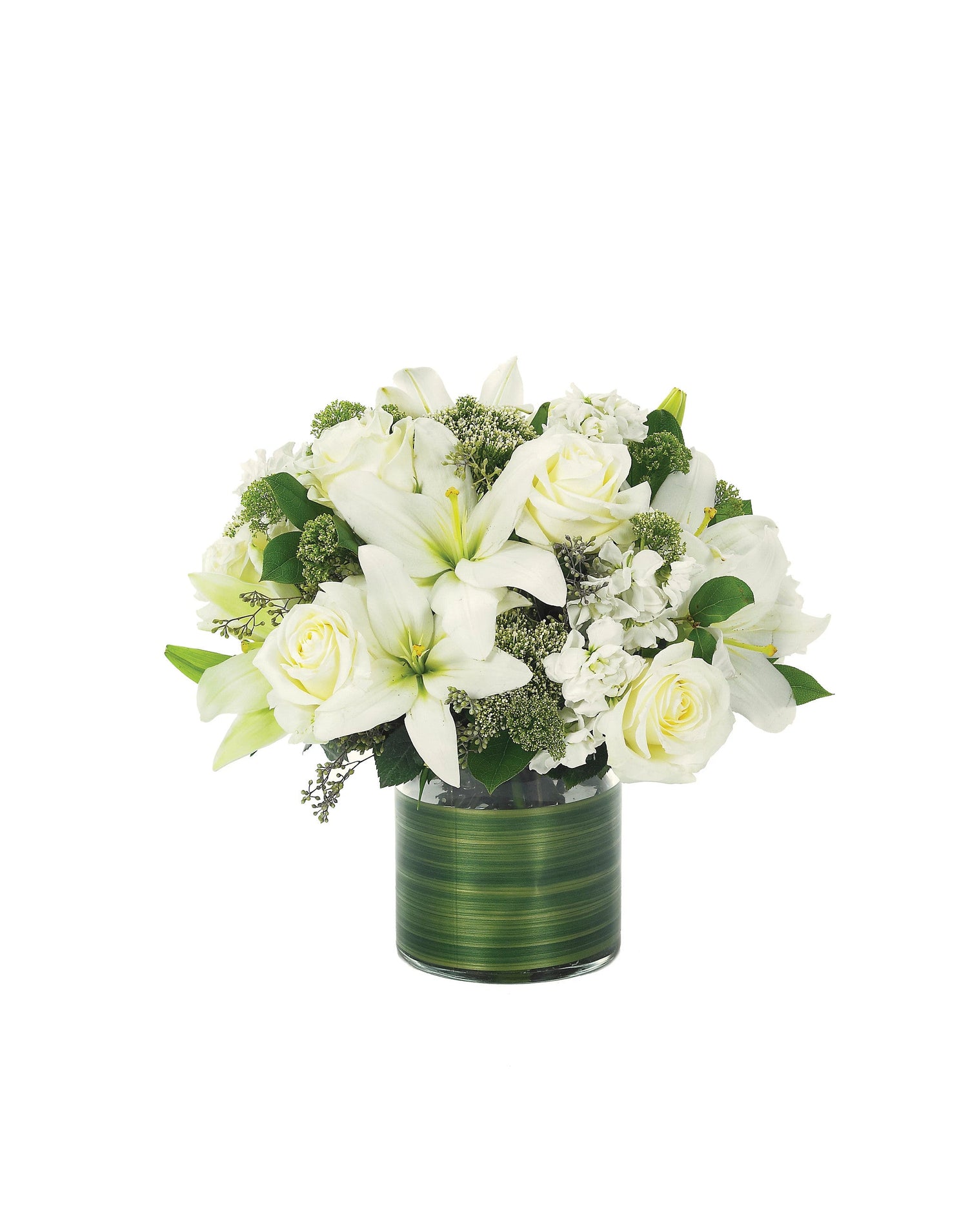 Precioso ramo de lirios y rosas, todo blanco