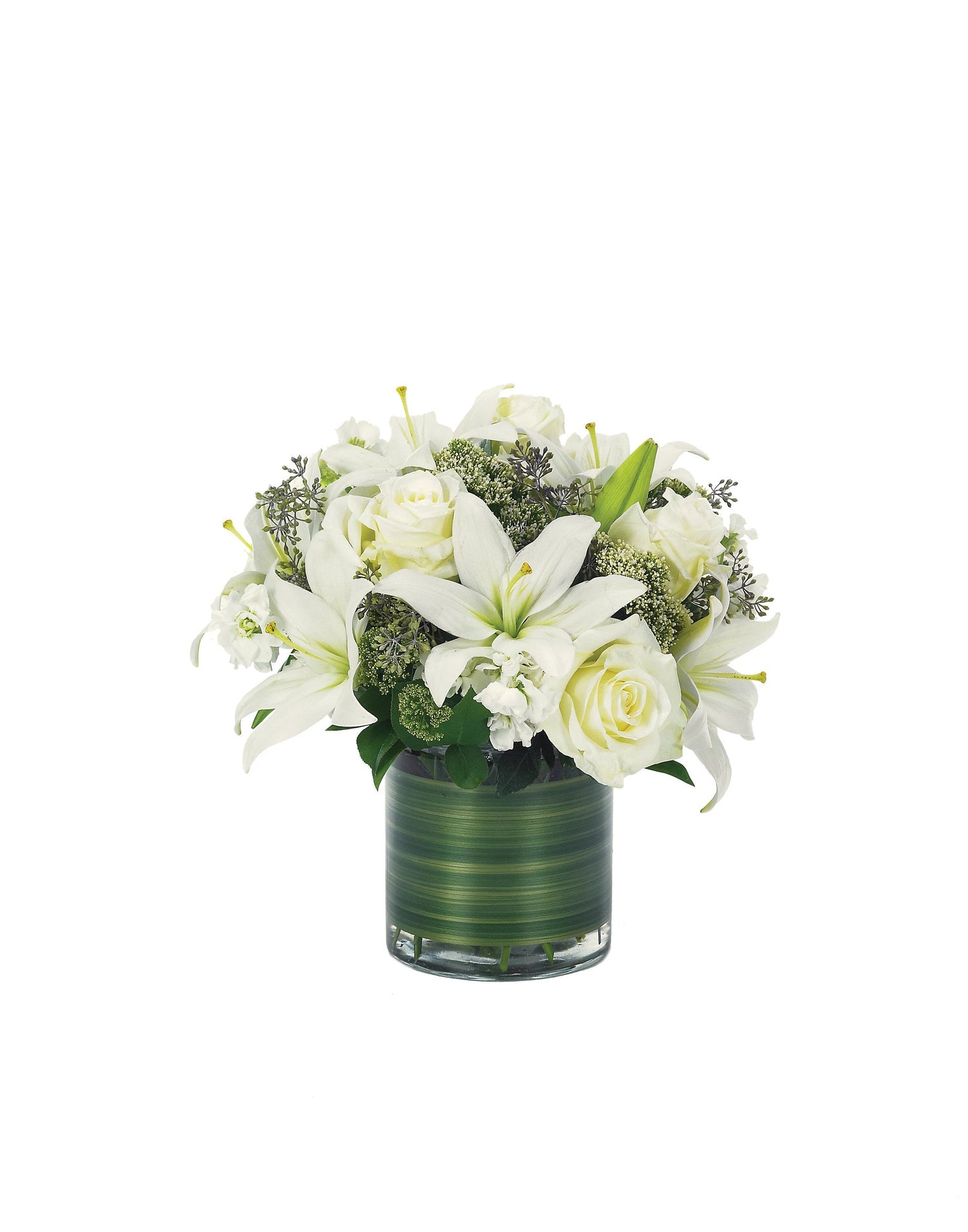 Precioso ramo de lirios y rosas, todo blanco