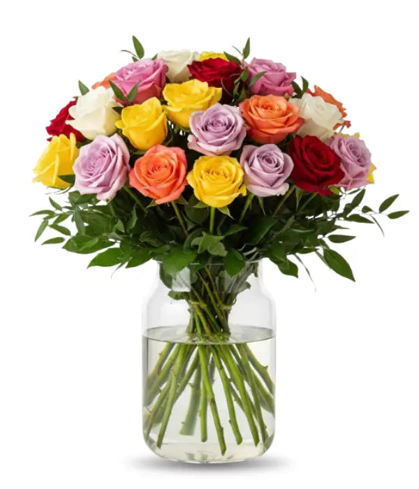 Two Dozen Long Stemmed Assorted Roses - Bloomex Usa