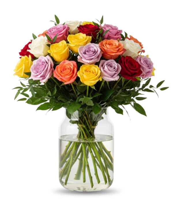 Dos docenas de rosas surtidas de tallo largo