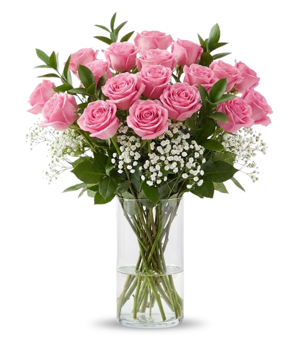 Dos docenas de rosas rosadas de tallo largo