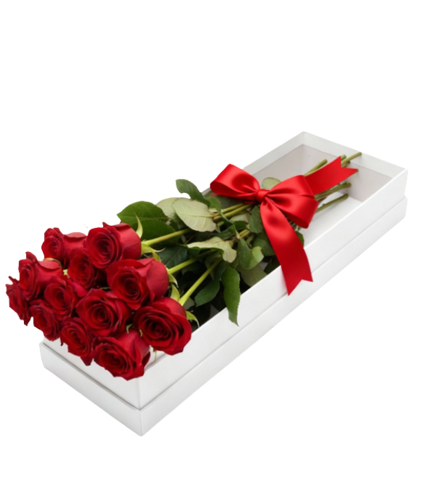 Coffret cadeau d'une douzaine de roses rouges
